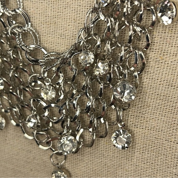 SILVER RHINESTONE CHAIN MAIL LAYERED NECKLACE GOTH GLAM EVENT - Picture 5 of 9